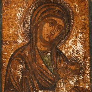 Painted Wooden Icon of Virgin and Child