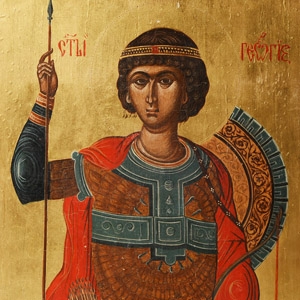 Gilt Painted Wooden Icon of Saint George