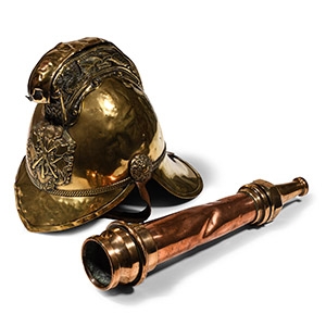 Merryweather Brass Firemans Helmet and Hose Nozzle
