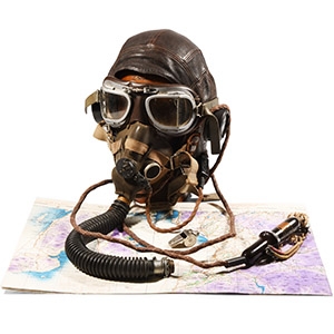 WWII RAF Bomber (Mosquito) Helmet, Map and Whistle Group