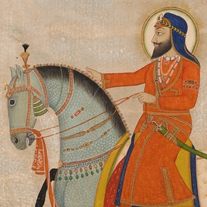 Miniature Gilt Painting of a Mughal Noble on Horseback