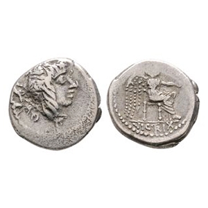 Ancient Roman Republican Coins - M Porcius Cato - Victory AR Quinarius