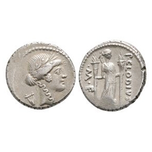 Ancient Roman Republican Coins - P Clodius M f - Diana Lucifera AR Denarius