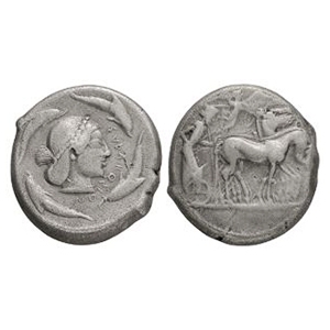 Ancient Greek Coins - Sicily - Hieron I - Arethusa AR Tetradrachm