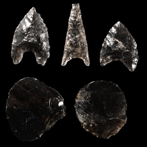 Pre-Columbian Obsidian Arrowhead and Implement Collection