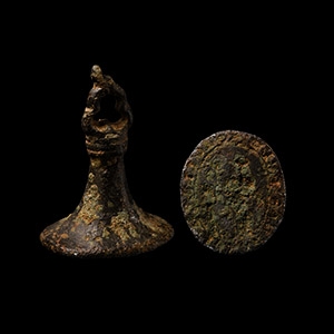 Medieval Bronze Seal Matrix with Standing Figures
