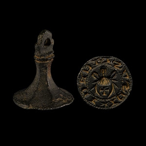 Medieval Bronze Seal Matrix with Stags Head