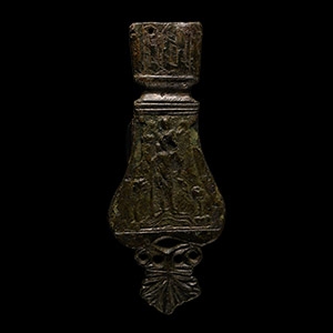 Large Medieval Bronze Strap End with St Christopher