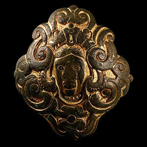 Post Medieval Gilt Bronze Mount with Face