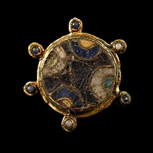Late Anglo-Saxon Gilt Bronze Enamelled Brooch with Cross