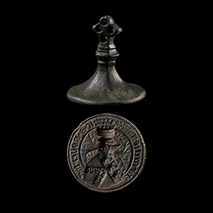 Large Medieval Bronze Knights Heraldic Seal Matrix of Count Robert in Full Armour