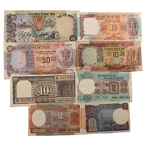 Banknotes - India - 1 to 100 Rupees Banknote Group [8]