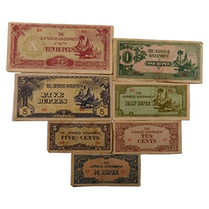 Banknotes - Japanese Occupation - 5 Cents to 10 Rupees Banknote Group [7]