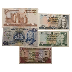 Banknotes - Scotland & N. Ireland - £1 to £10 Banknote Group [5]