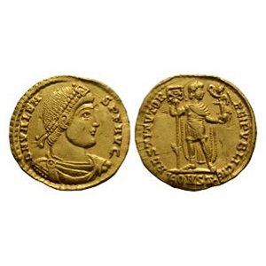 Ancient Roman Imperial Coins - Valens - Emperor Standing Gold Solidus
