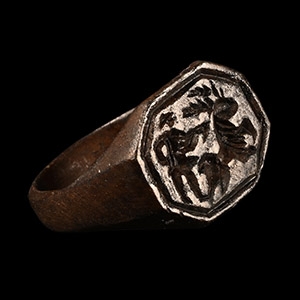 Medieval Bronze Ring with Hunting Scene