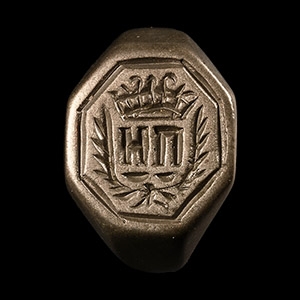 Post Medieval Bronze Signet Ring with Crowned Initials