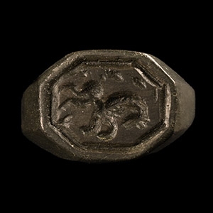 Post Medieval Bronze Signet Ring with Rearing Horse