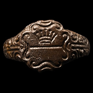 Post Medieval Inscribed Bronze Ring with Crown