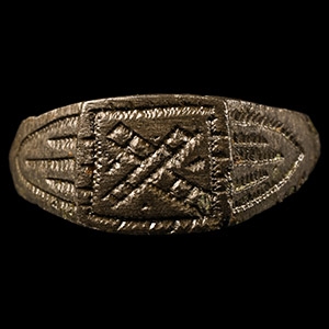 Tudor Period Bronze Armorial Signet Ring with Saltire Cross
