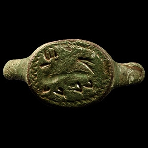 Norman Period Bronze Ring with Dragon Walking Right