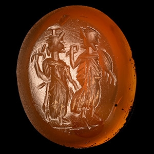 Roman Carnelian Gemstone with Serapis and Isis