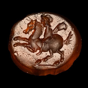 Roman Carnelian Gemstone with Horse and Cavalry Man