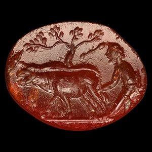 Roman Carnelian Gemstone with Farmer and Oxen