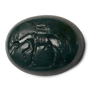 Roman Bifacial Green Jasper Gemstone with Saddled Male Donkey and EVM