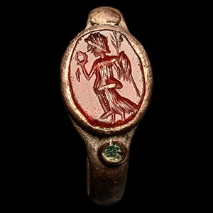 Eastern Roman Silver Ring with Victory Holding Wreath and Palm Branch Gemstone
