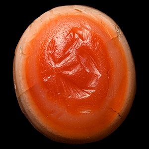 Roman Inscribed Orange Sardonyx Gemstone with Philosopher Seated Under a Tree