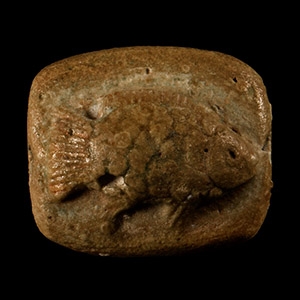 Egyptian Bifacial Steatite Amulet with Tilapia Fish and Hieroglyphs