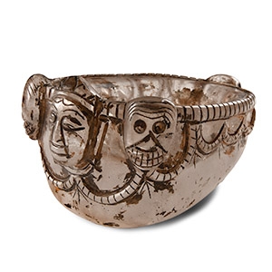 Large Tibetan Rock Crystal Kapala Vessel with Citipati Faces