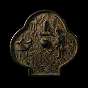 Chinese Bronze Figural Trefoil Mirror