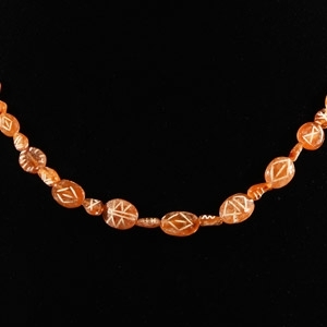Indus Valley Etched Orange Carnelian Bead Necklace String