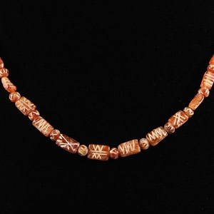 Indus Valley Etched Orange Carnelian Bead Necklace String