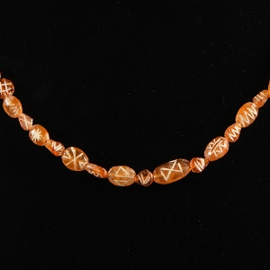 Indus Valley Etched Orange Carnelian Bead Necklace String