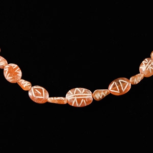 Indus Valley Etched Orange Carnelian Bead Necklace String