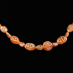 Indus Valley Etched Orange Carnelian Bead Necklace String