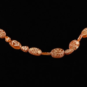 Indus Valley Etched Orange Carnelian Bead Necklace String