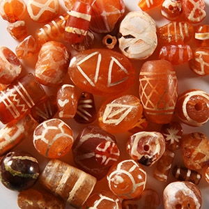 Indus Valley Etched Orange Carnelian Necklace Bead Group
