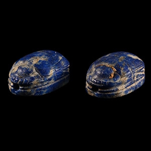 Egyptian Style Lapis Lazuli Scarab Bead Pair