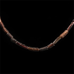 Roman Decorated Aubergine Glass Bead Necklace String
