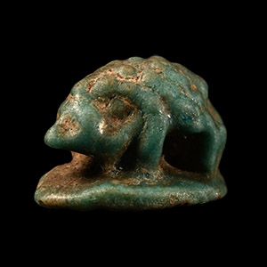 Egyptian Blue Faience Hedgehog Amulet with Hieroglyphs