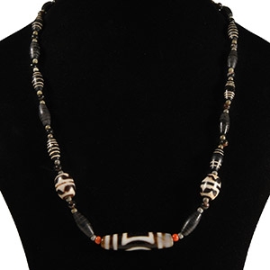Tibetan Banded Agate and Glass Bead Necklace