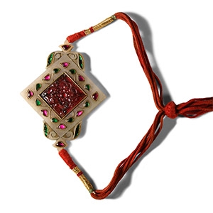 Indian Stone Pendant with Glass and Ruby Inlays