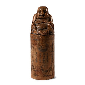Chinese Columnar Stone Seal with Seated Figure