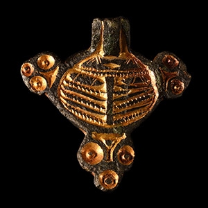 Anglo-Saxon Chip-Carved Gilt-Bronze Brooch Fragment