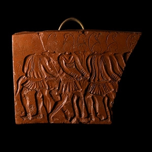 Roman Redware Sherd with Warriors from the Trojan Cycle