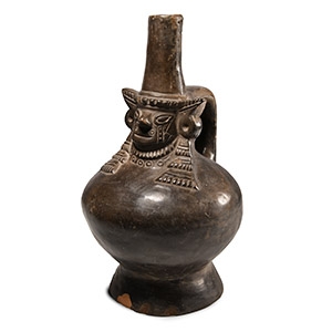 Pre-Columbian Lambayeque Blackware CeramicMasked Lord Vessel